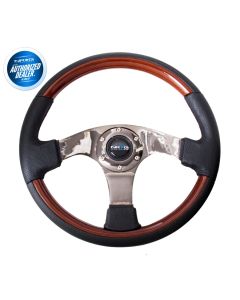 NRG ® - Leather Steering Wheel with Wood Accents and Black Spoke Center (ST-025BK)