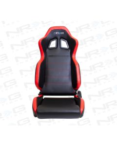 NRG ® - Left Black PVC Sport Racing Seat with Red Stitch, Side Contrast and NRG Logo (RSC-206L)