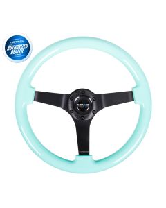 NRG ® - Minty Fresh Wood Grain Steering Wheel 3 Inch Deep with 3 Black Spoke Center (ST-036MF-BK)
