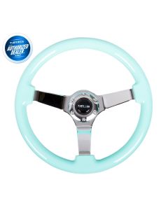 NRG ® - Minty Fresh Wood Grain Steering Wheel 3 Inch Deep with 3 Chrome Spoke Center (ST-036MF-CH)