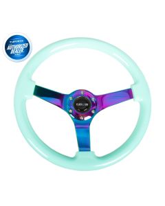 NRG ® - Minty Fresh Wood Grain Steering Wheel 3 Inch Deep with 3 NeoChrome Spoke Center (ST-036MF-MC)