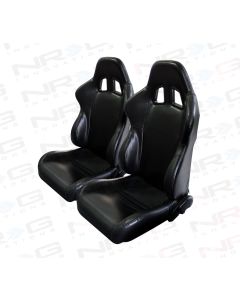 NRG ® - Right and Left Black PVC leather Sport Racing Seats with Black Trim and NRG Logo (RSC-204R/RSC-204L)