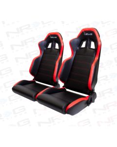 NRG ® - Right and Left Black PVC Sport Racing Seats with Red Stitch, side contrast and NRG Logo (RSC-206R/RSC-206L)