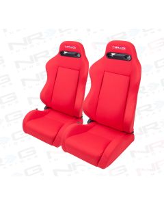 NRG ® - Right and Left Red Cloth Type R Sport Racing Seats with Red Stitch and NRG Logo (RSC-210R/RSC-210L)