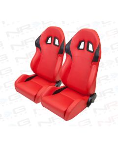 NRG ® - Right and Left Red PVC leather Sport Racing Seats with Black Trim (RSC-202R/RSC-202L)