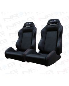 NRG ® - Right and Left Suede Type R Sport Racing Seats with Red Stitch and NRG Logo (RSC-220R/RSC-220L)