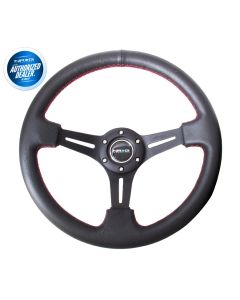 NRG ® - Sport Black Leather Steering Wheel 2 Inch Deep with Red Stitching (ST-018R)