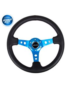 NRG ® - Sport Black Leather Steering Wheel 3 Inch Deep with Blue Spokes (ST-006R-BL)