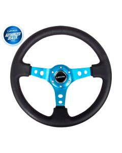 NRG ® - Sport Black Leather Steering Wheel 3 Inch Deep with New Blue Spokes (ST-006R-NB)