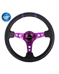 NRG ® - Sport Black Leather Steering Wheel 3 Inch Deep with Purple Spokes and Double Markings (ST-016R-PP)