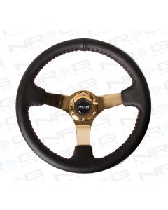 NRG ® - Sport Black Leather Steering Wheel 3 Inch Deep with Red Baseball Stitch and Gold Spokes (ST-036GD)
