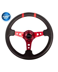 NRG ® - Sport Black Leather Steering Wheel 3 Inch Deep with Red Spokes and Double Markings (ST-016R-RD)