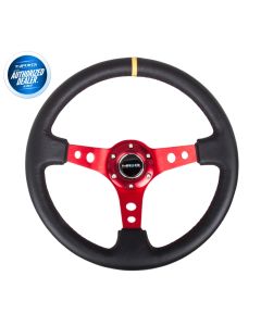 NRG ® - Sport Black Leather Steering Wheel 3 Inch Deep with Red Spokes and Yellow Marking (ST-006RD-Y)