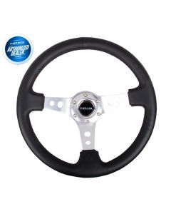 NRG ® - Sport Black Leather Steering Wheel 3 Inch Deep with Silver Spokes (ST-006R-SL)