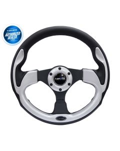 NRG Sport Black Leather Steering Wheel with Silver Inserts RST-001SL, Main Image