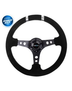 NRG ® - Sport Black Suede Steering Wheel 3 Inch Deep with Black Spokes and Silver Double Markings (ST-016S-SL)