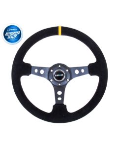 NRG ® - Sport Black Suede Steering Wheel 3 Inch Deep with Black Spokes and Yellow Marking (ST-006S-Y)