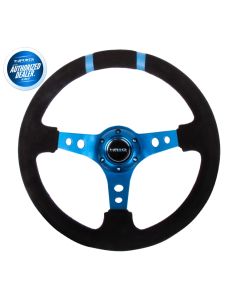 NRG ® - Sport Black Suede Steering Wheel 3 Inch Deep with Blue Spokes and Double Markings (ST-016S-BL)