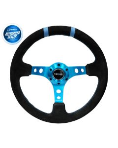 NRG ® - Sport Black Suede Steering Wheel 3 Inch Deep with New Blue Spokes and Blue Double Markings (ST-016S-NB)