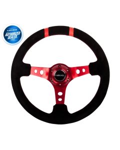 NRG ® - Sport Black Suede Steering Wheel 3 Inch Deep with Red Spokes and Double Markings (ST-016S-RD)