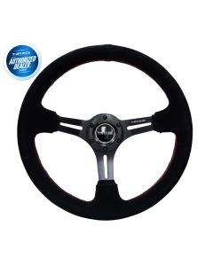 NRG ® - Sport Black Suede Steering Wheel 3 Inch Deep with Red Stitching (RST-018S-RS)