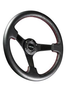NRG ® - Sport Black Leather Steering Wheel 3 Inch Deep with Carbon Fiber Spokes (ST-006R-CF)