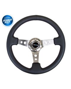 NRG ® - Sport Black Leather Steering Wheel 3 Inch Deep with Gun Metal Spokes (ST-006R-GM)