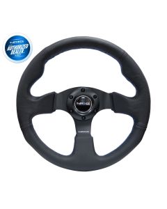 NRG ® - Sport Race Black Leather Steering Wheel with Blue Stitching (ST-012R-BL)