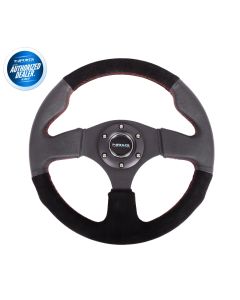 NRG ® - Sport Race Black Suede Steering Wheel with Black Leather Combination and Red Stitching (ST-012RS)