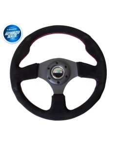 Sport Race Black Suede Steering Wheel with Red Stitching, Fill View