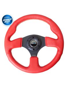 NRG ® - Sport Race Red Leather Steering Wheel with Yellow Stitching (ST-012RR-BS)