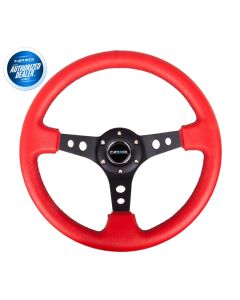 NRG ® - Sport Red Leather Steering Wheel 3 Inch Deep with Black Stitching (ST-006RR-BS)