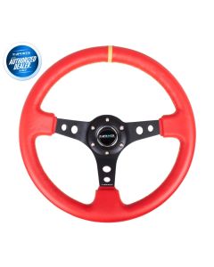 NRG ® - Sport Red Leather Steering Wheel 3 Inch Deep with Yellow Stitching and Marking (ST-006RR-YS-Y)