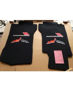 Lloyd Mats ® - Velourtex Ebony Front Floor Mats For Late Corvette Grand Sport with C6 Flags and Grand Sport Logo