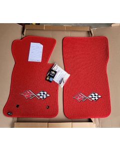 Lloyd Mats ® - Classic Loop Red Front Floor Mats For Corvette C1 with Corvette Chevrolet Cross Flags Applique