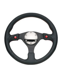 NRG® - 320mm Black Leather Red Dual Button & Stitching Reinforced Sport Steering Wheel W/ 3 Black Spokes (RST-007R)