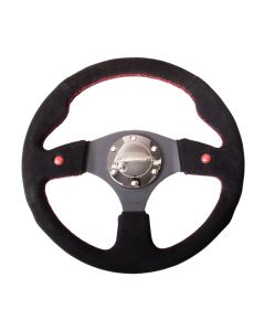 NRG® - 320mm Black Suede Red Dual Button & Stitching Reinforced Sport Steering Wheel W/ 3 Black Spokes (RST-007S)