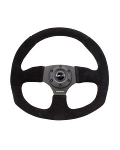 NRG® - 320mm Black Suede Reinforced Sport Flat Bottom Steering Wheel W/ 3 Black Spokes (RST-009S)