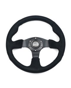 NRG® - 320mm Black Alcantara Reinforced Sport Flat Bottom Steering Wheel W/ 3 Black Spokes (RST-012SA)