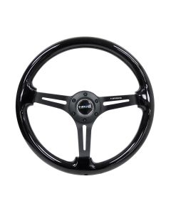 NRG® - 350mm 3" Deep Dish Black Painted Reinforced Classic Wood Grain Steering Wheel W/ 3 Black Matte Spokes Slotted Center (RST-018BK-BK)