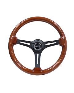 NRG® - 350mm 3" Deep Dish Brown Painted Reinforced Classic Wood Grain Steering Wheel W/ 3 Black Matte Spokes Slotted Center (RST-018BR-BK)