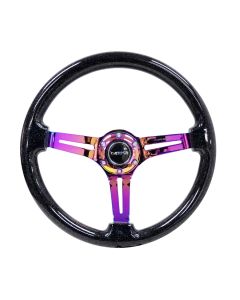 NRG® - 350mm 3" Deep Dish Black Multi-Color Flake Reinforced Classic Wood Grain Steering Wheel W/ 3 Neochrome Spokes Slotted Center (RST-018BSB-MC)