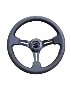 NRG® - 350mm 3" Deep Dish Black Leather Reinforced Sport Steering Wheel W/ 3 Black Spokes (RST-018R)