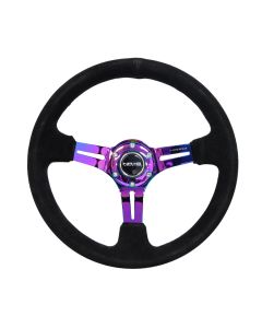 NRG® - 350mm 3" Deep Dish Black Suede Reinforced Sport Steering Wheel W/ 3 Neochrome Spokes (RST-018S-MCBS)