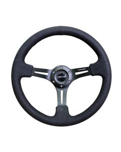 NRG® - 350mm 3" Deep Dish Black Alcantara Reinforced Sport Steering Wheel W/ 3 Black Spokes (RST-018SA)