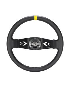 NRG® - 350mm 3" Deep Dish Black Leather Yellow Stripe Reinforced Sport Steering Wheel W/ 2 Arrow Cut Out Spokes (RST-022R-Y)