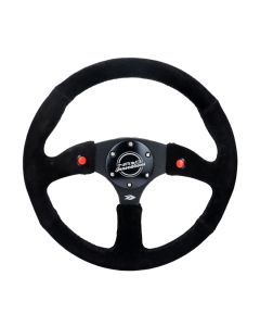 NRG® - 350mm 2.5" Deep Dish Black Suede Red Dual Button Reinforced Sport Steering Wheel W/ 3 Black Matte 4mm Thick Spokes (RST-023D-S)
