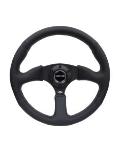 NRG® - 350mm 2.5" Deep Dish Black Leather Reinforced Sport Steering Wheel W/ 3 Black Matte 5mm Thick Spokes (RST-023MB-R)