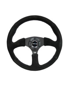 NRG® - 350mm 2.5" Deep Dish Black Suede Reinforced Sport Steering Wheel W/ 3 Black Matte 5mm Thick Spokes (RST-023MB-S)