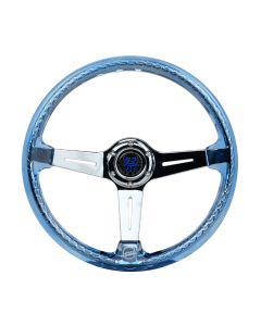 NRG® - 350mm 2" Deep Dish Matsuri Blue Clear Acrylic Reinforced Steering Wheel W/ 3 Chrome Slit Spokes (RST-027CH-BL)